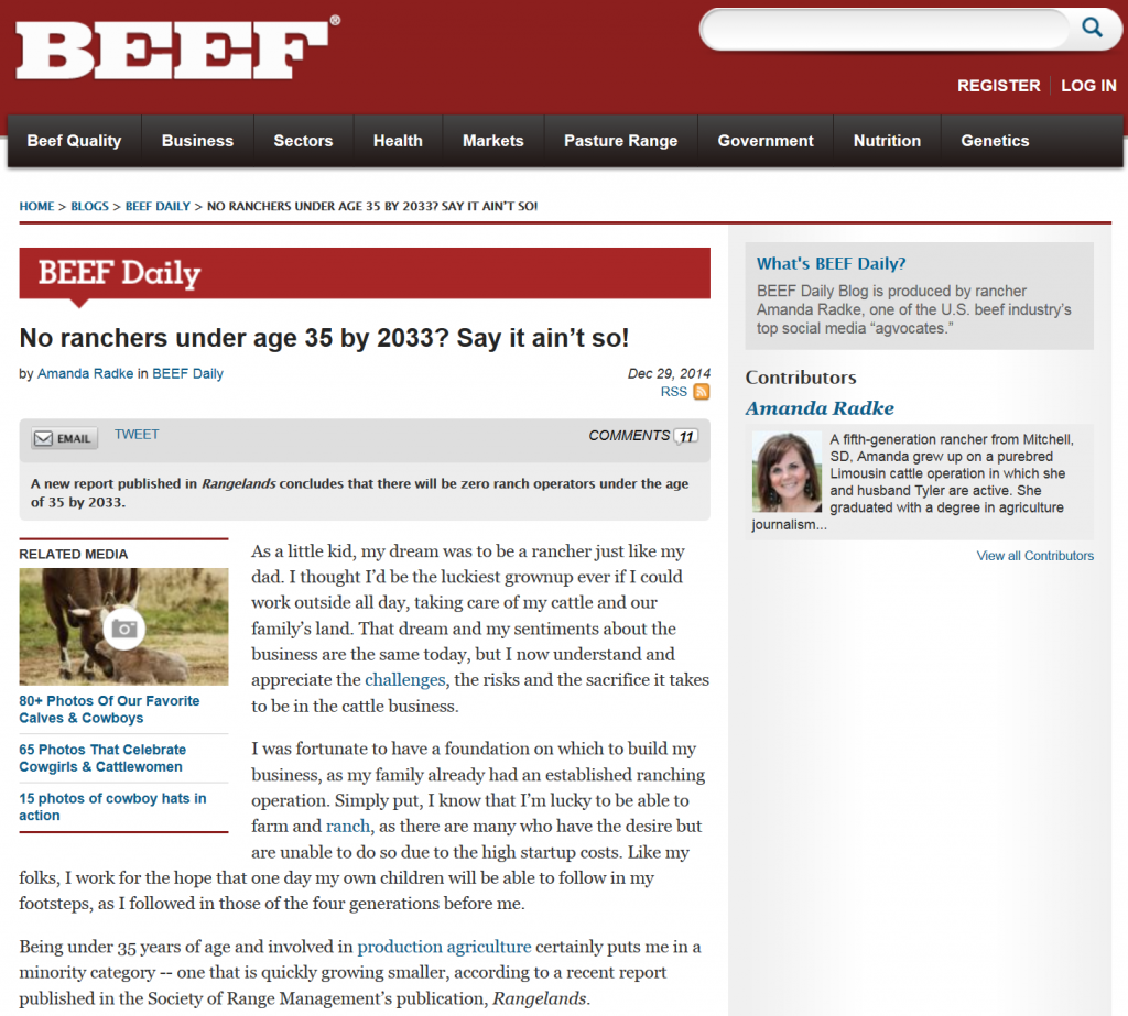 Screen shot of Amanda Radke's article in Beef Daily. Click on the image to see the full article.